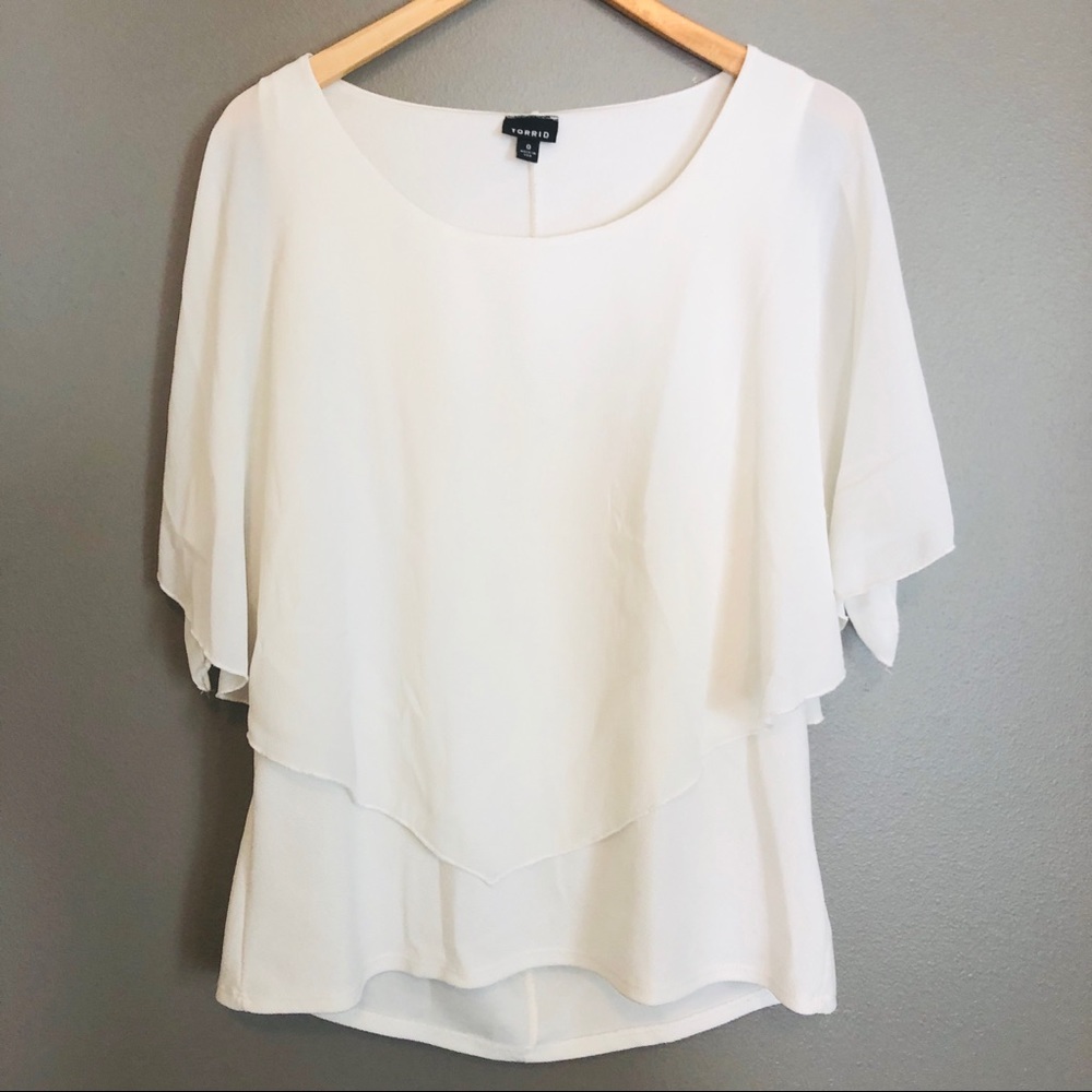 Torrid Asymmetrical Layered blouse w/ Tied Sleeves
